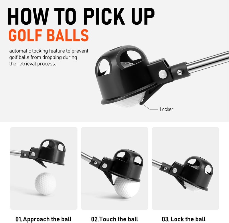 VIMPSEY 9Ft/12Ft/16.3Ft/20Ft Golf Ball Retriever for Water Telescopic, Stainless Steel Ball Retriever Tool Golf Ball Grabber - Image 3